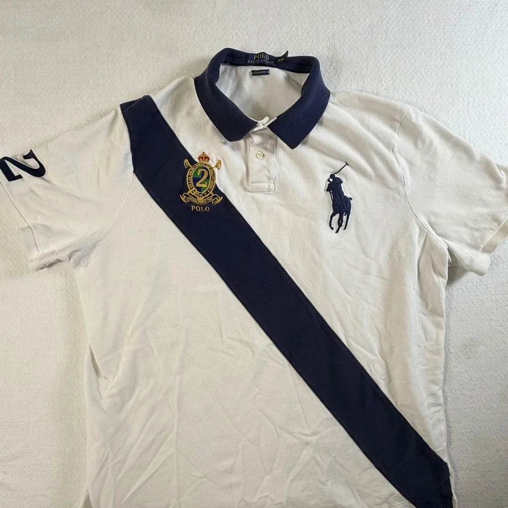 Polo Ralph Lauren Polo Shirt Mens 2XL Classic Fit Big Pony Crest White Navy